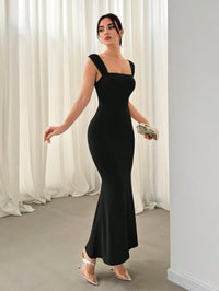 Women's Black Backless Lace-Up Maxi Dress – Bodycon Mermaid Fit Party & Evening Gown