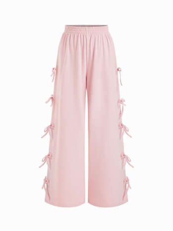 Blush Pink Wide-Leg Pants with Side Bow Tie Detail