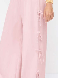 Blush Pink Wide-Leg Pants with Side Bow Tie Detail