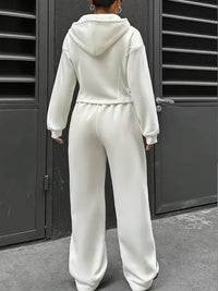 Set Of 2 - White Hooded Zipper Sweatshirt With Pants Set