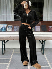Set Of 2- Black hoodie zip up jacket with pants.