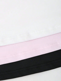 Women's V-Neck Ruched Front Crop Top – Short Sleeve Stretch Slim Fit Tee (Black, Pink & White)
