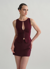Wine Sculpted Sleeveless Cut-Out Top