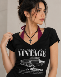 Vintage Graphic Layered V-Neck Top