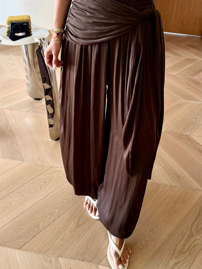Brown Gathered Draped Pants