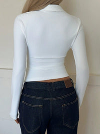 Women's White Ruched Button-Down Slim-Fit Top