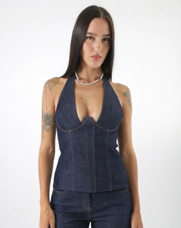 Denim Halter Corset Top