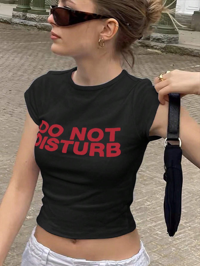 Black "Do Not Disturb" Printed Crop Top for Women