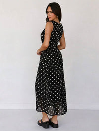 Women Black Polka Dot Sleeveless Straight Fit Maxi Dress