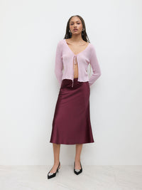Burgundy Satin Midi Slip Skirt