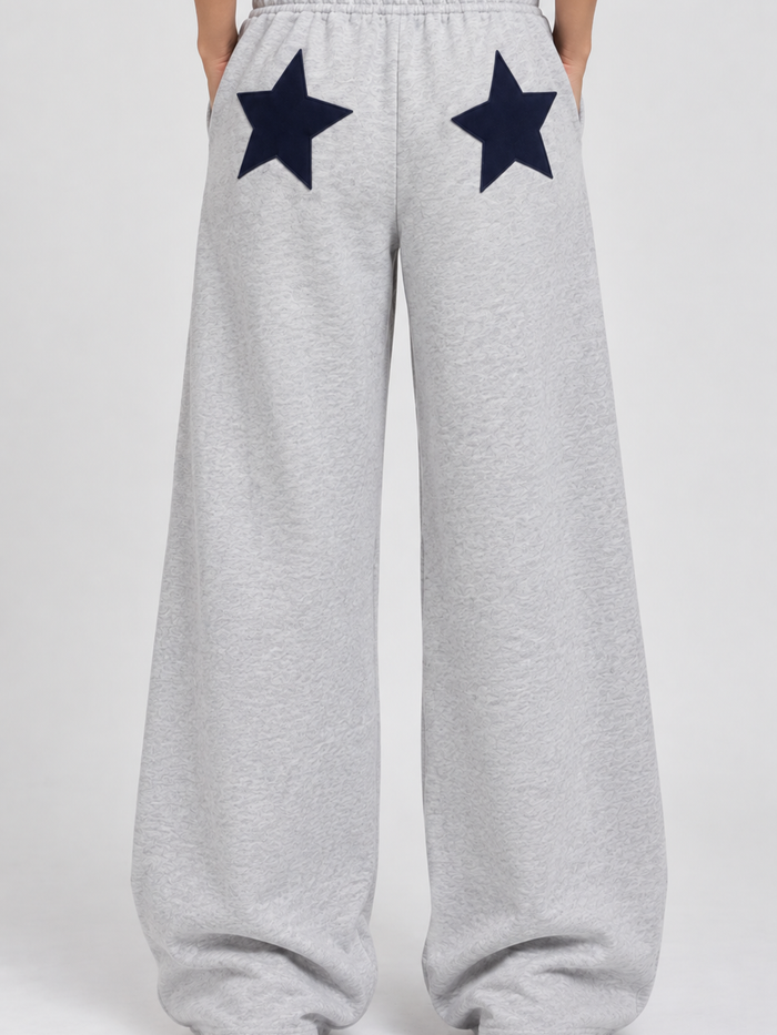 Light Grey Star Patch Wide-Leg Sweatpants