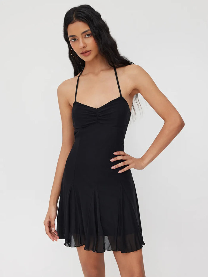 Black Halter Neck Fit & Flare Mini Dress for Women