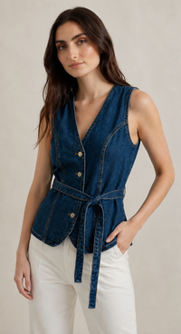 Belted Denim Waistcoat Top