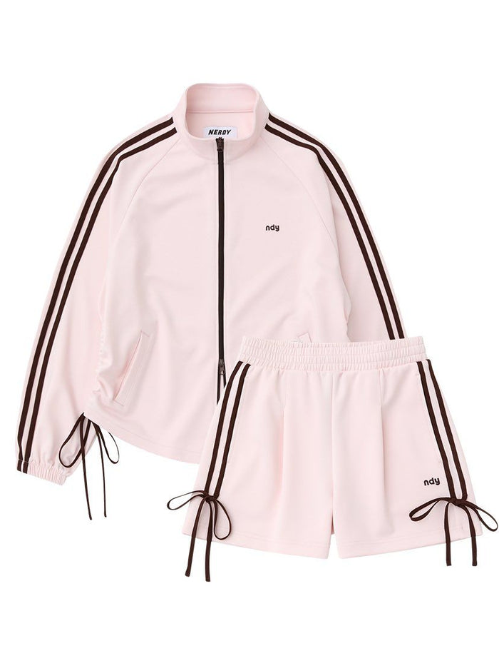 Blush Pink Striped Track Jacket & Shorts Set