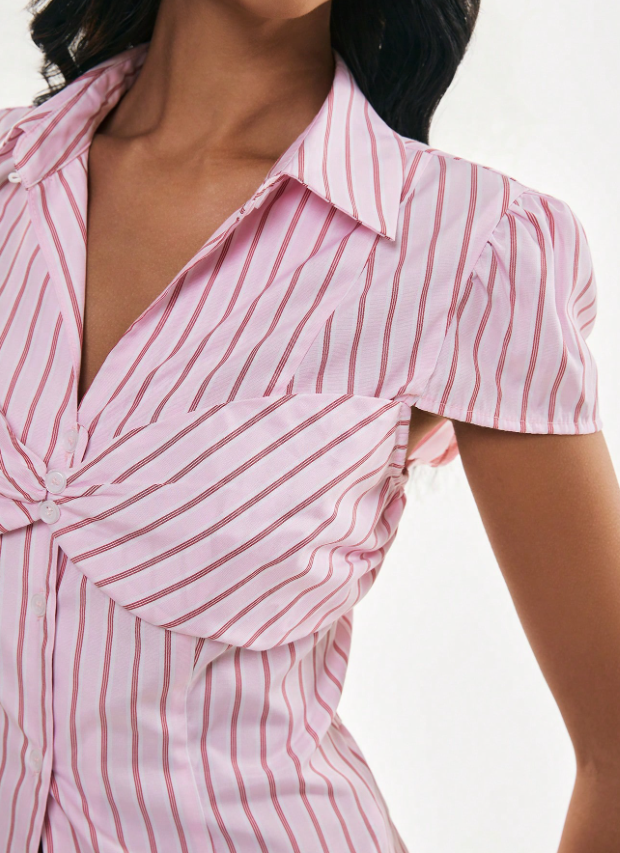 Blush Pinstripe Twist-Front Top
