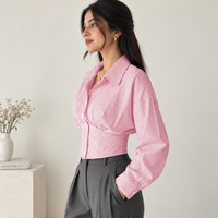 Blush Pink Striped Corset-Waist Shirt