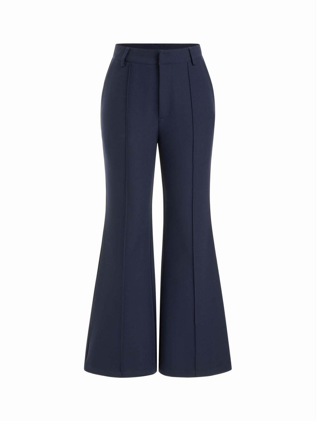 Navy High-Waist Pintuck Flare Trousers
