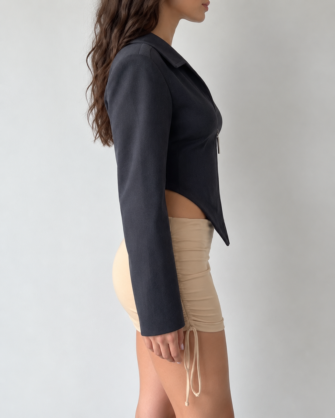 Denim Corset Zip-Up Top