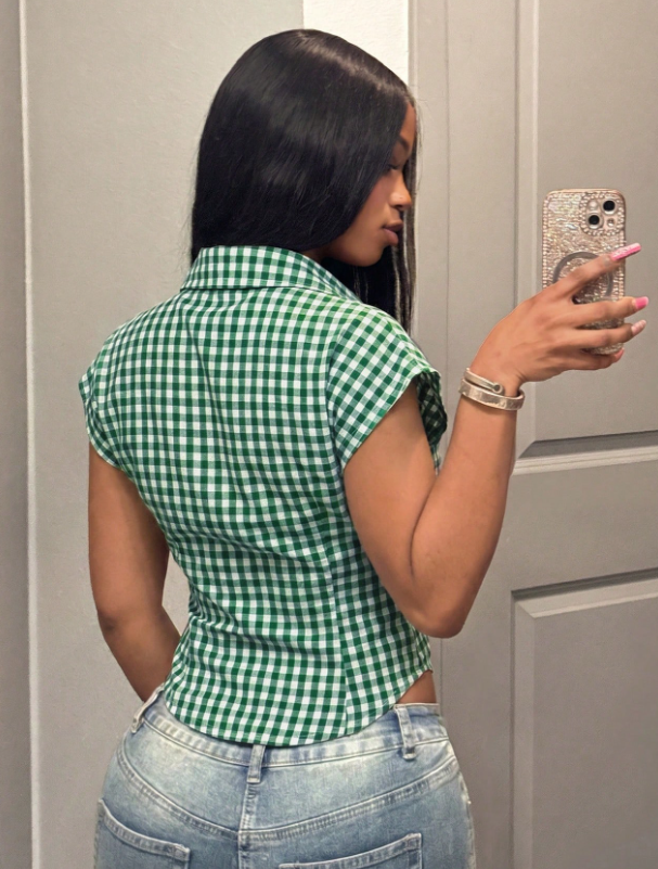 Gingham Plunge Shirt