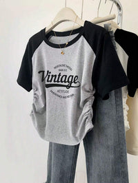 Grey & Black Raglan T-Shirt with Vintage Typography Print