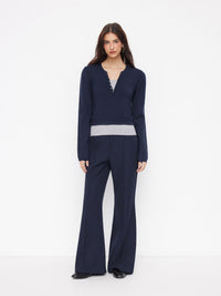 Navy High-Waisted Flared Trousers for Women