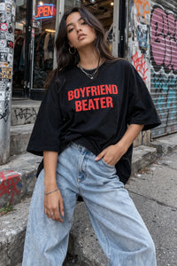 Boyfriend Beater Oversized T-Shirt for Women – Black Streetwear Graphic Tee