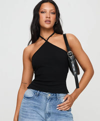 Black Ribbed Criss-Cross Halter Neck Crop Top