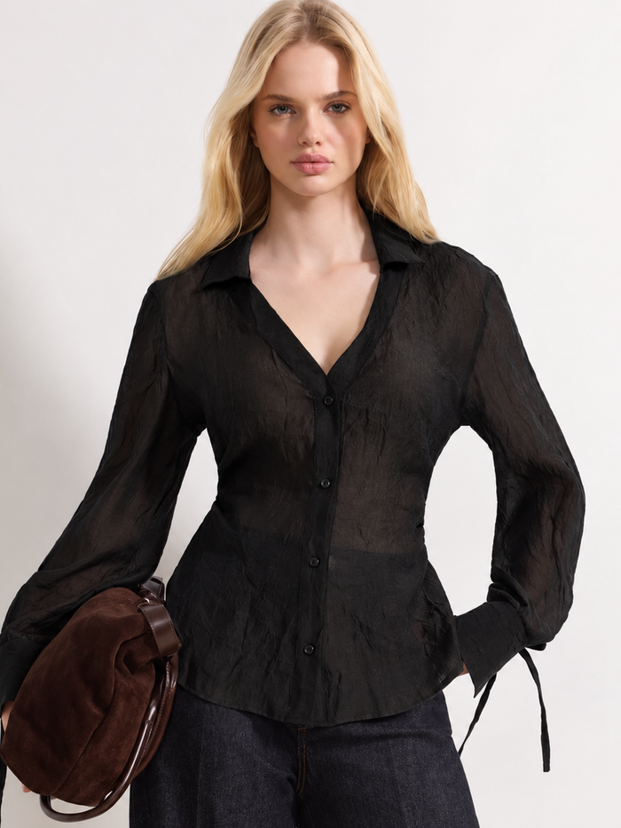 Black Button-Down Top