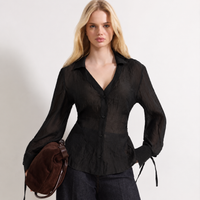 Black Sheer Button-Down Top
