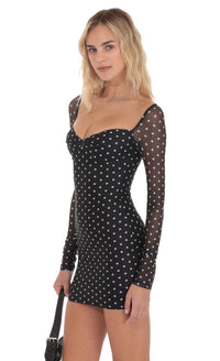 The Dot Illusion: Sheer Sleeve Sweetheart Mini Dress