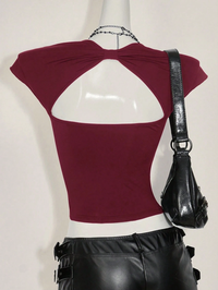 Wine Sweetheart Neckline Fitted Crop Top