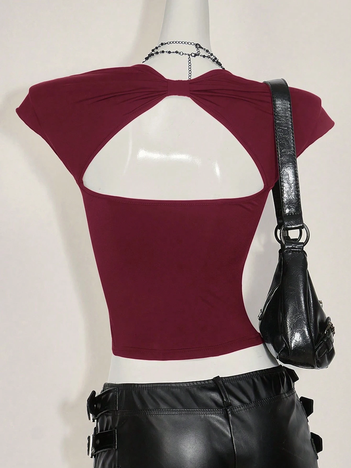Wine Sweetheart Neckline Fitted Crop Top