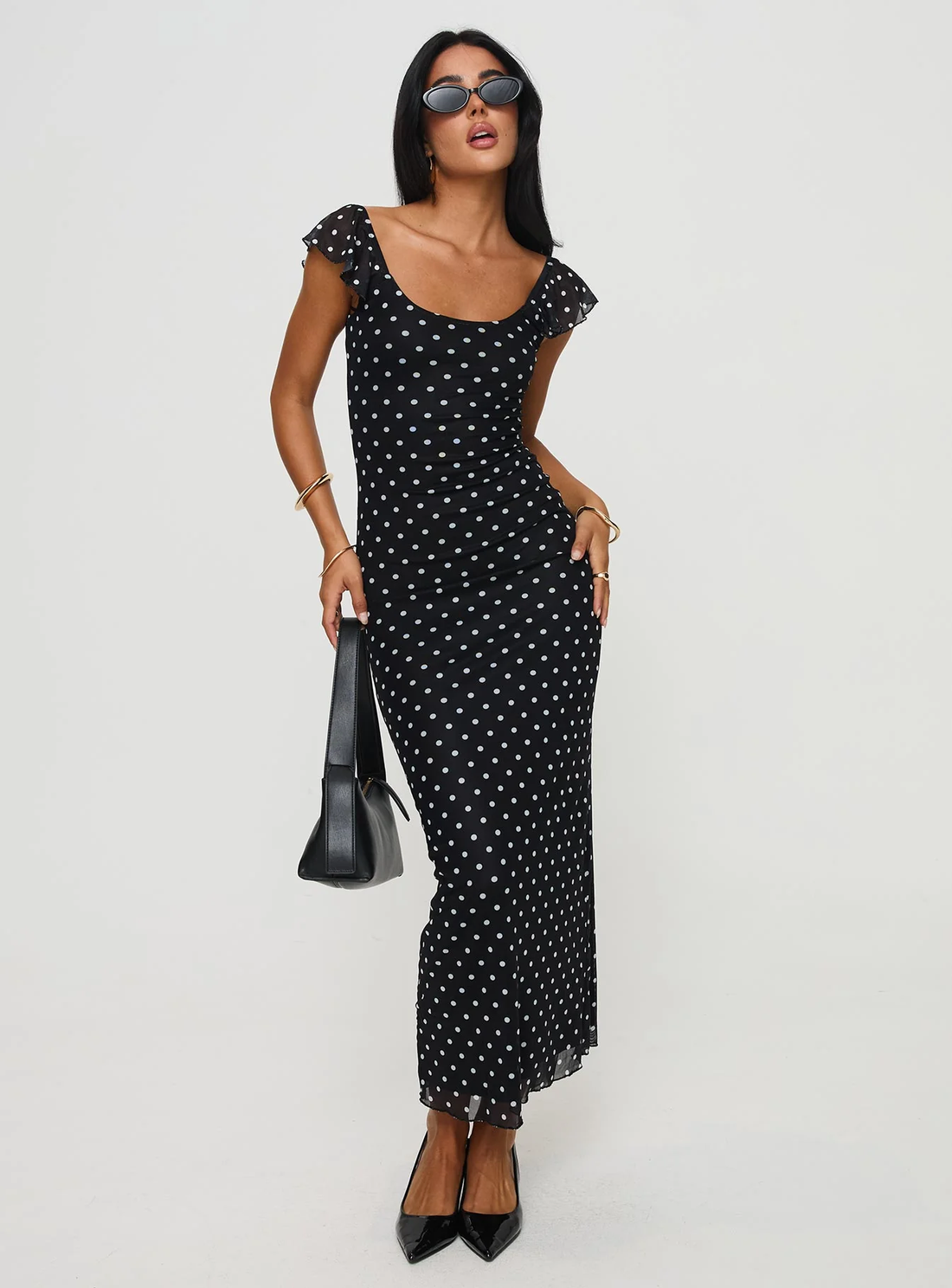 Black Polka Dot Bodycon Maxi Dress