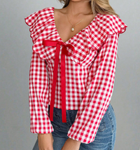 Cherry Gingham Ruffle Bow Top