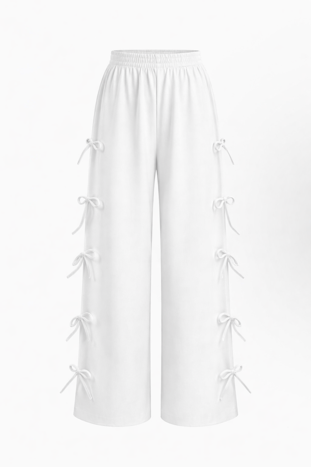 White Side Tie-Up Wide Leg Pants