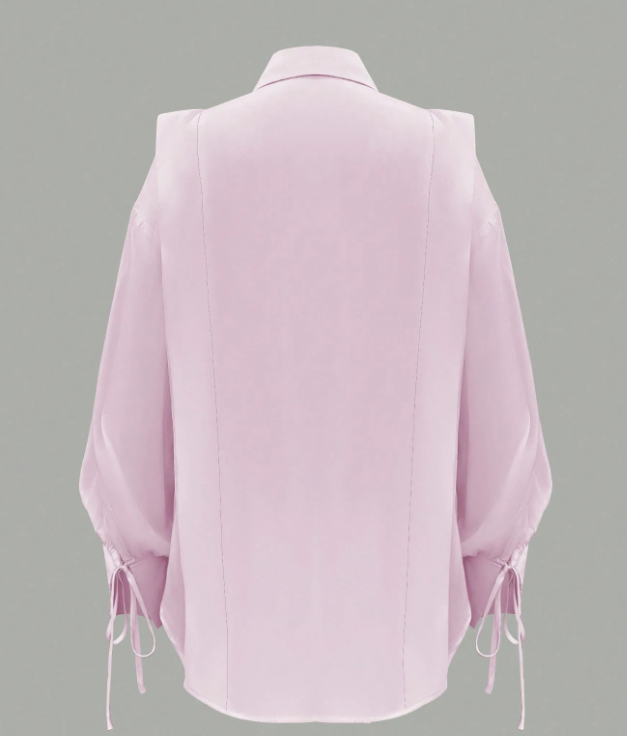 Blush Balloon-Sleeve Tie Detail Top