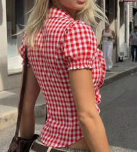 Gingham Ruffle Tie-Front Top