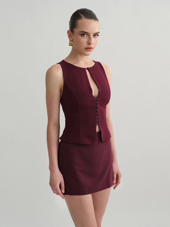Wine Sculpted Cut-Out Co-Ord Set