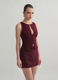 Wine Sculpted Sleeveless Cut-Out Top
