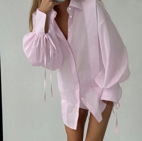 Blush Balloon-Sleeve Tie Detail Top
