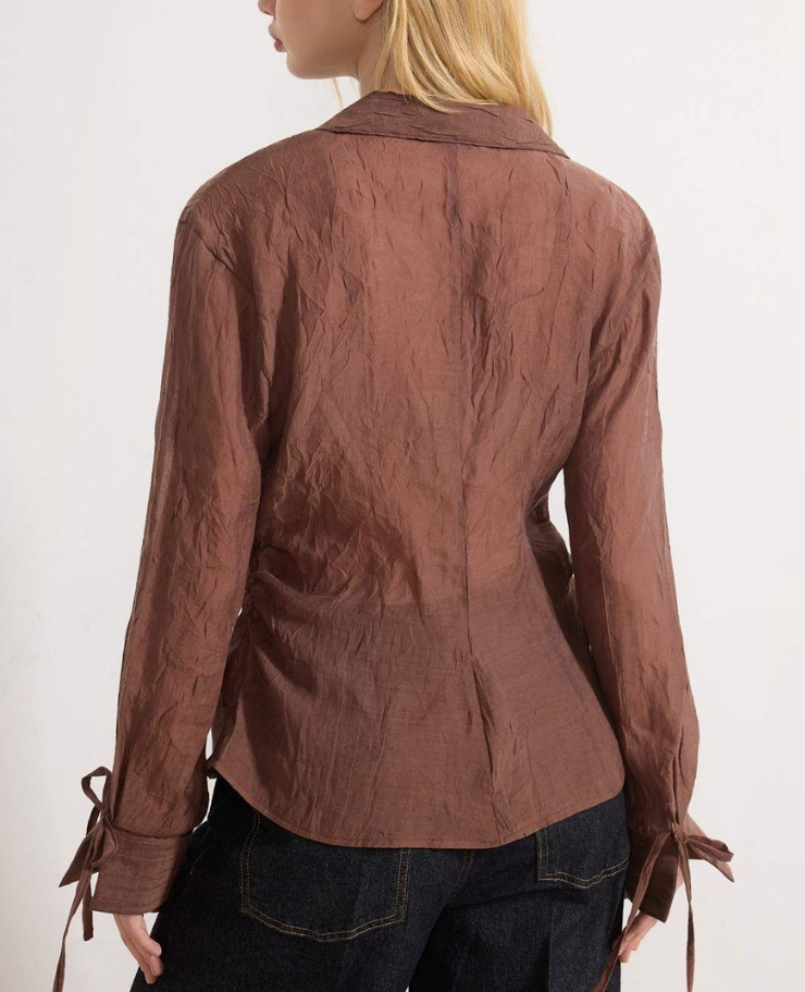 Mocha Sheer Button-Down Top