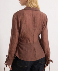 Mocha Sheer Button-Down Top