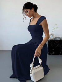 Navy Blue Square Neck Fit & Flare Maxi Dress