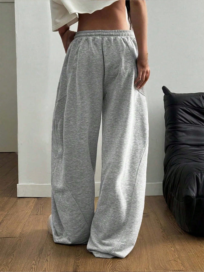 Grey Wide Leg Drawstring Jogger Pants for Women