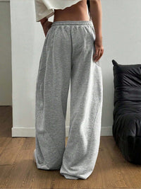 Grey Wide Leg Drawstring Jogger Pants for Women