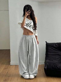 Grey Wide Leg Drawstring Jogger Pants for Women