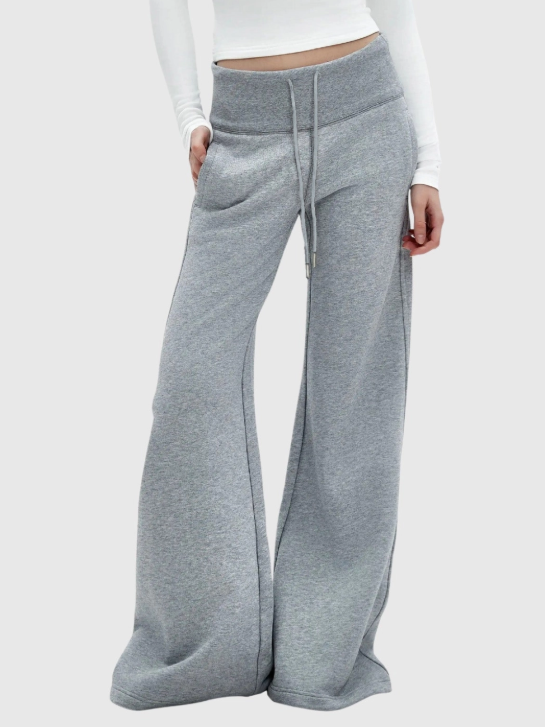 Heather Grey Wide-Leg Drawstring Trousers