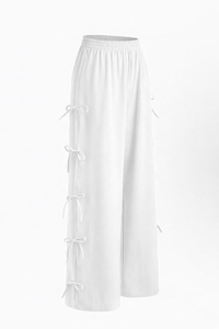 White Side Tie-Up Wide Leg Pants
