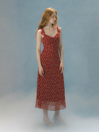 Red Floral Ruffle Strap Maxi Dress