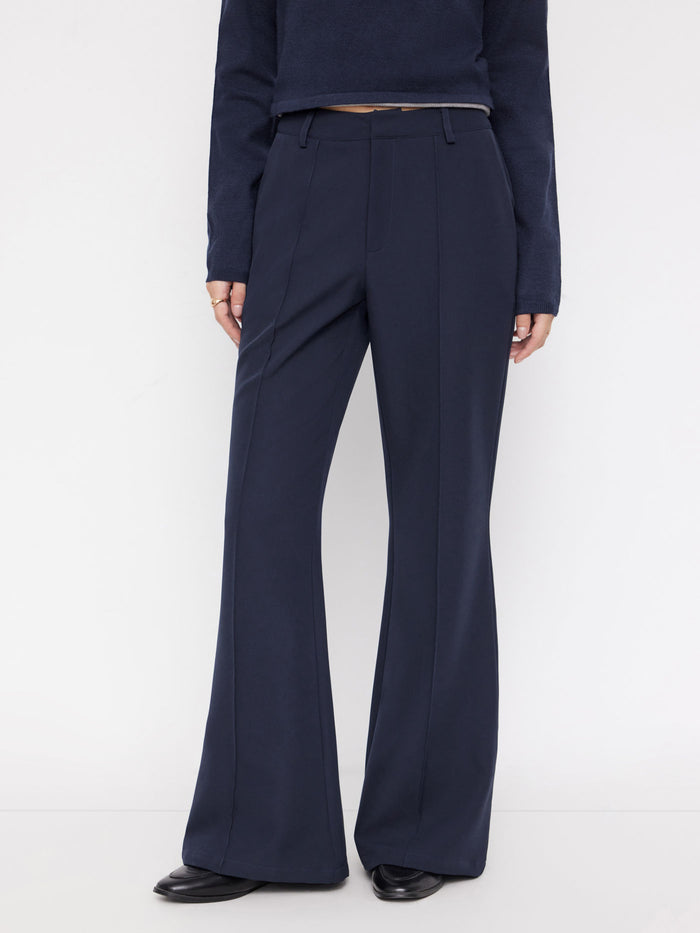 Navy High-Waisted Flared Trousers for Women
